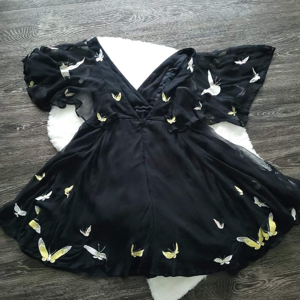 RARE Kate Moss for Topshop Chiffon Embroidered Butterfly Dress in Black Sz 2 - Picture 2 of 10